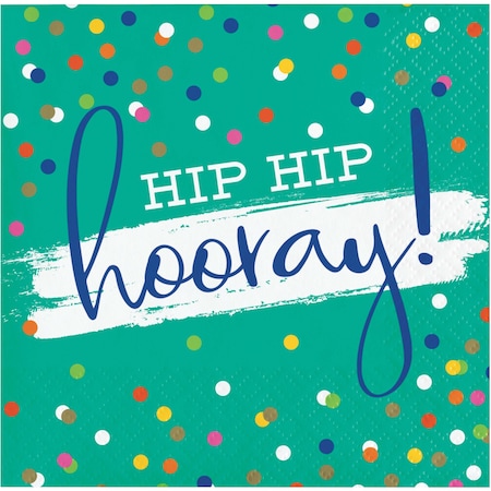 Creative Converting Festive Cake Hip Hip Hooray Beverage Napkins, 5"x5", 192PK 354588